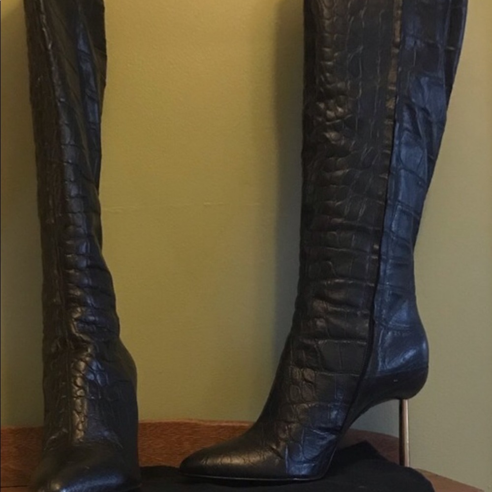 Gianni Versace Stivale Stampa Cocco Tall Boots in Nero/Croc Size 40 T.100
